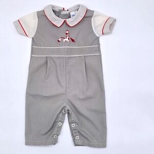 Alexis Baby Boy Romper Gray Giraffe Embroidered Collar Size Newborn